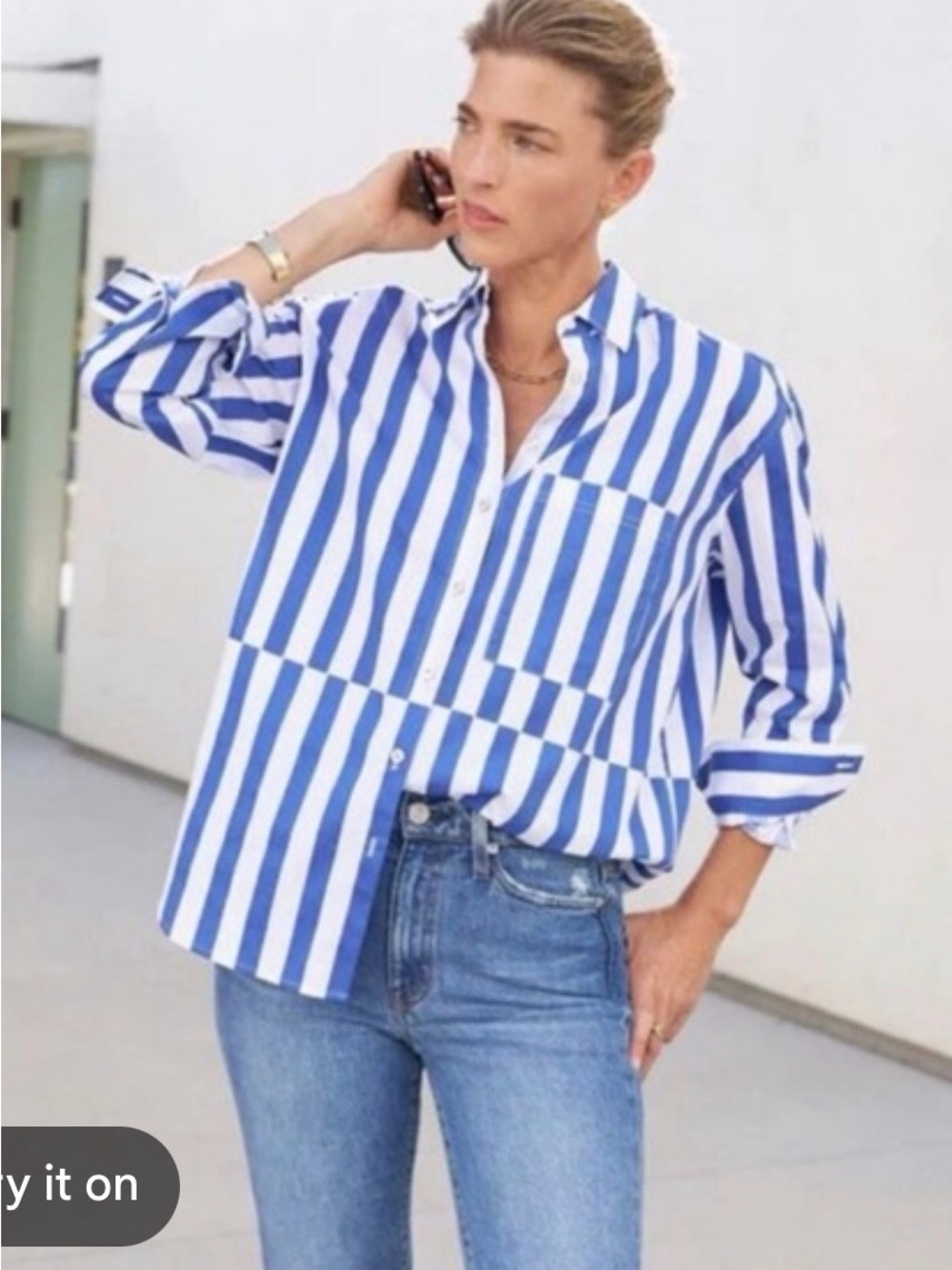 AYR The Deep End Button
Down Shirt Marais Blue Regatta
Stripe Cotton Top, Medium